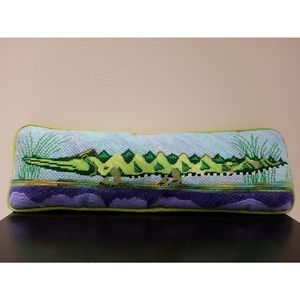 Vintage Needlepoint Alligator Pillow
